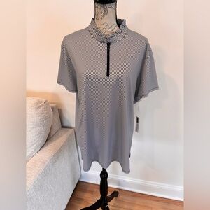 Chico's Zenergy UPF Ruffle Striped Half Zip polo top in black & white size 4 NWT